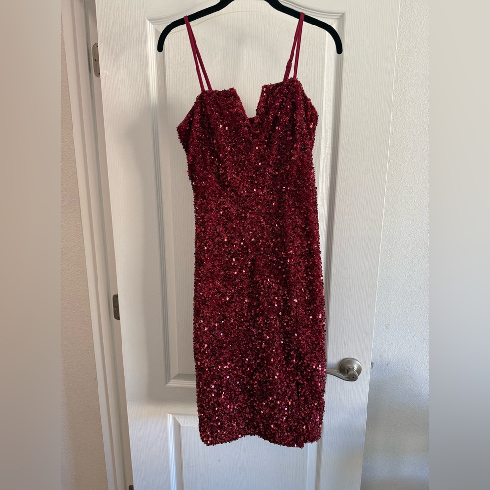 SHEIN Burgundy Sequin Mini Dress